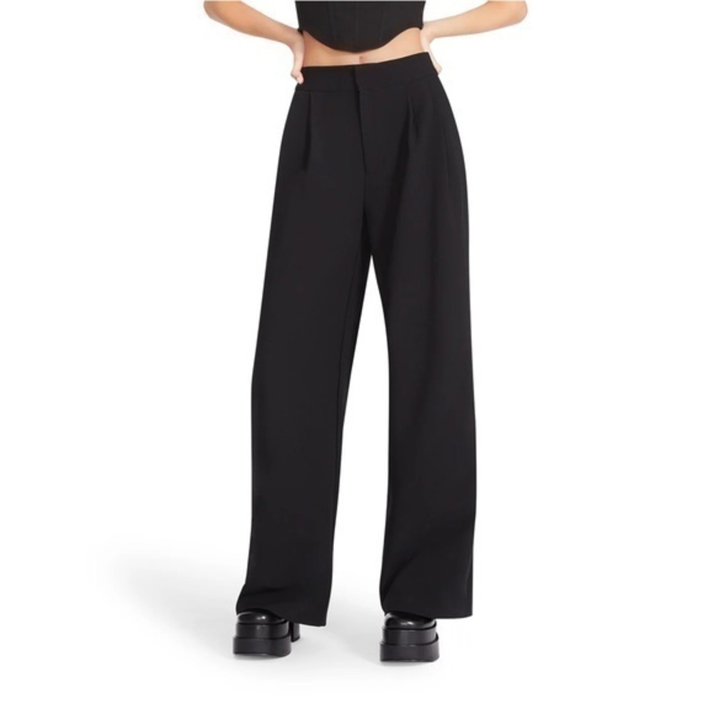 Steve Madden Isabella Black Pleated Wide Leg Trouser Pants Size Large New